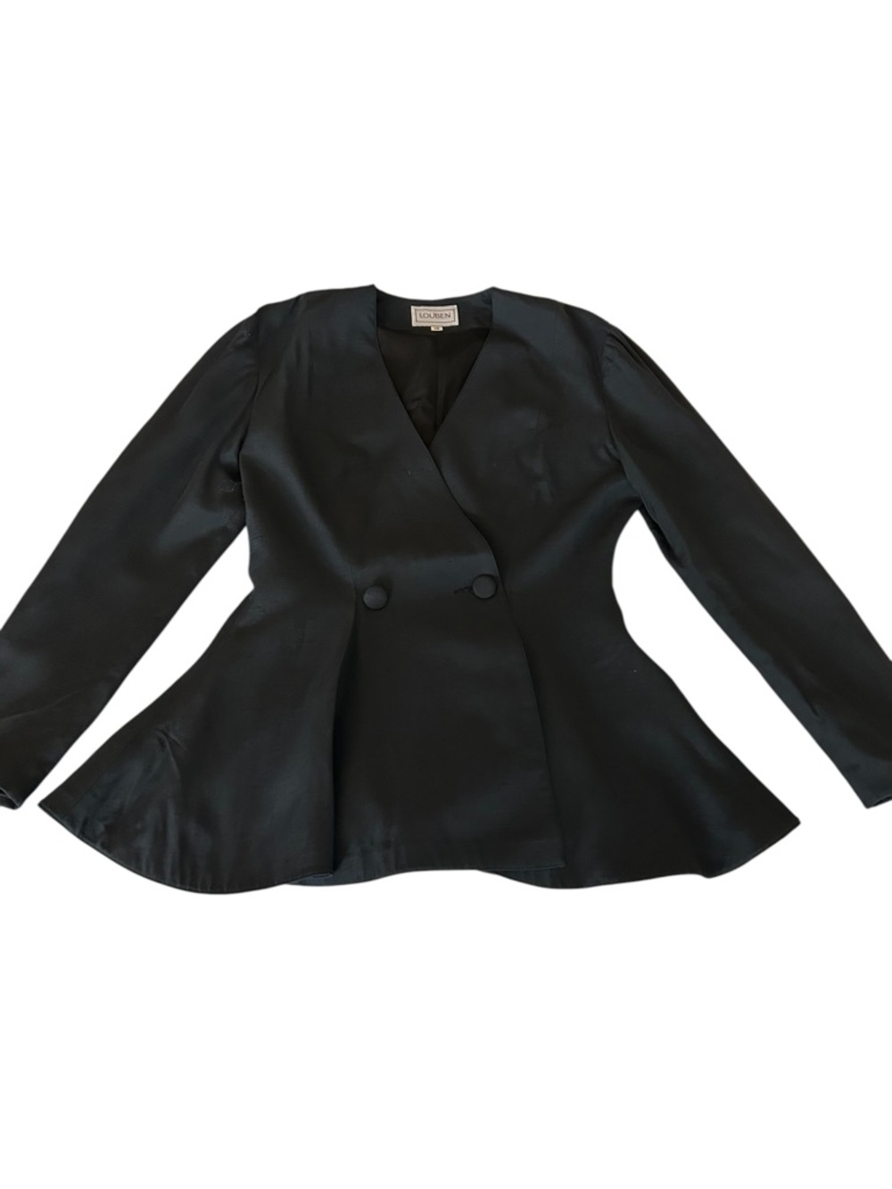 Vintage Louben Peplum Wrap Blazer Black Charcoal Tailored Minimalist - S - Picture 5 of 14
